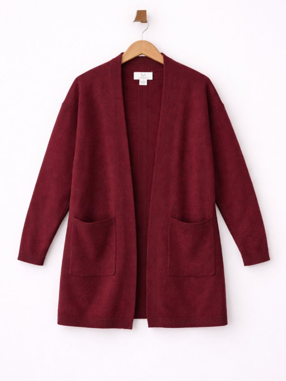 Cashmere Open Front Cardigan Burgundy Wine Front Pockets Sz Small